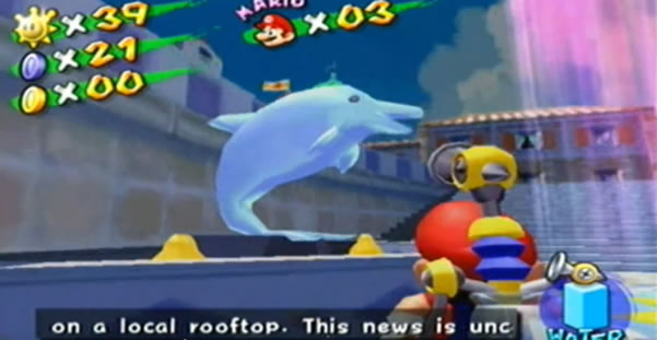 Super Mario Sunshine dolphin statue